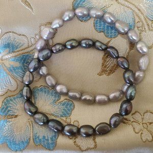Honora pearl stretch bracelets - silver and dark grey